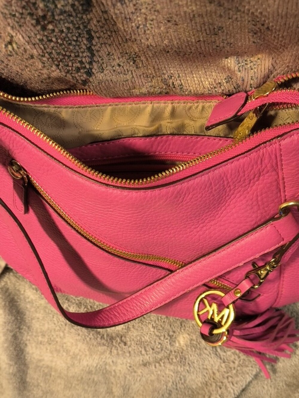 Michael Kors Hot Pink Pebbled Leather Hobo with Tassel - Picture 2 of 3